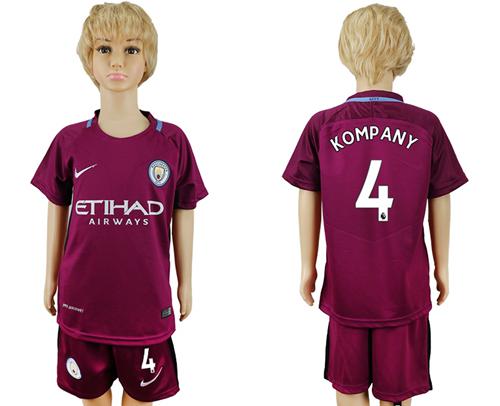 Manchester City #4 Kompany Away Kid Soccer Club Jersey